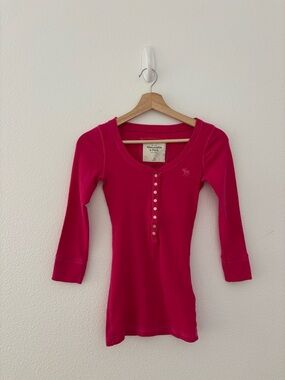 Abercrombie & Fitch Y2K henley top in hot pink
